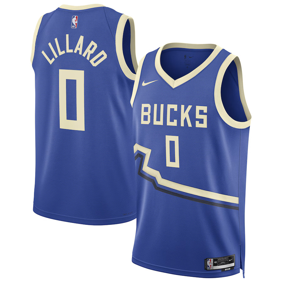 Men Milwaukee Bucks 0 Damian Lillard Nike Royal City Edition 2024-25 Swingman Player NBA Jersey
